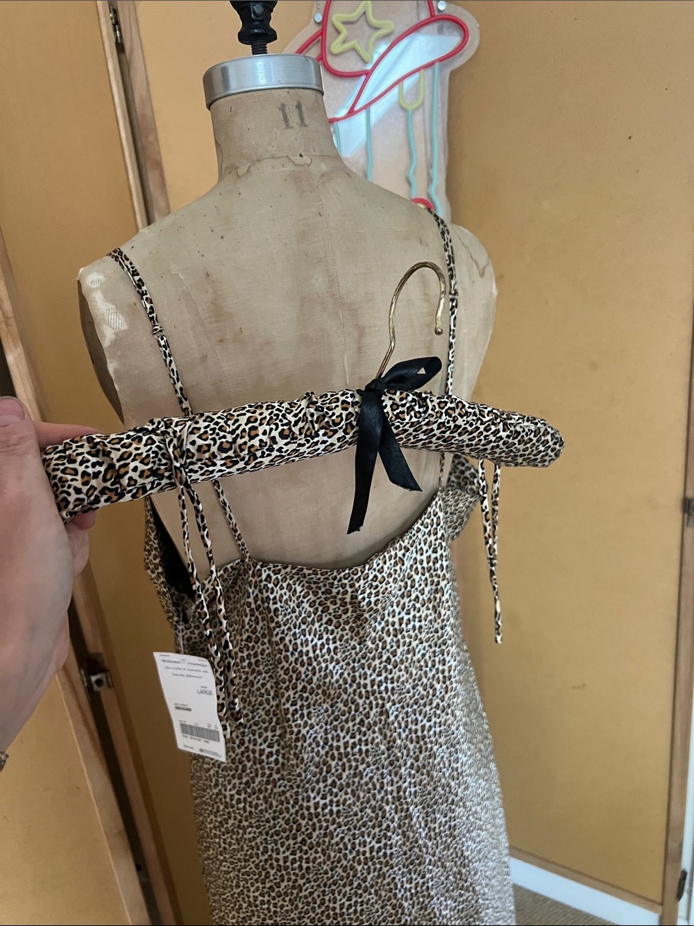 Leopard Print Silk Midi Chemise with Matching Robe - Beige/Black - Picture 10 of 10